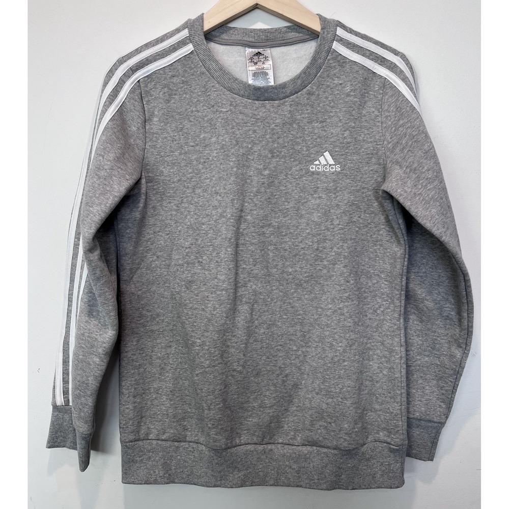 Adidas Pullover Sweatshirt Mens Essentials French Terry 3-Stripes Logo Gray sz S